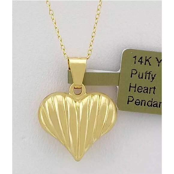 Solid Puffy 3D Design Love Heart Pendant 14k Solid Yellow Gold